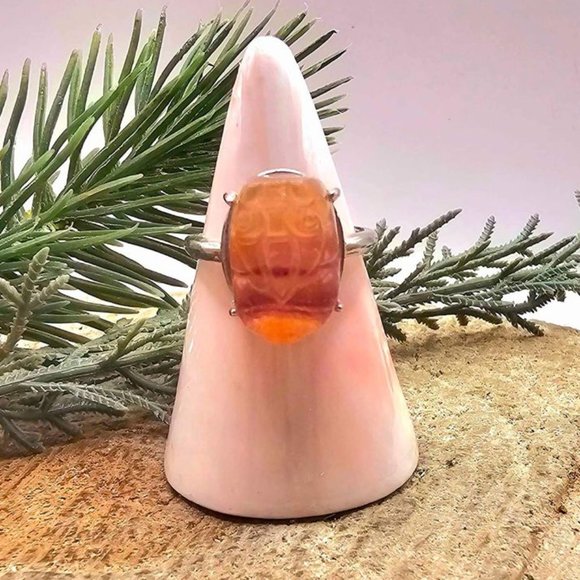 Nature Rainbow Fluorite Hand Carved Blessing Pi Xiu Adjustable Ring - Picture 8 of 10